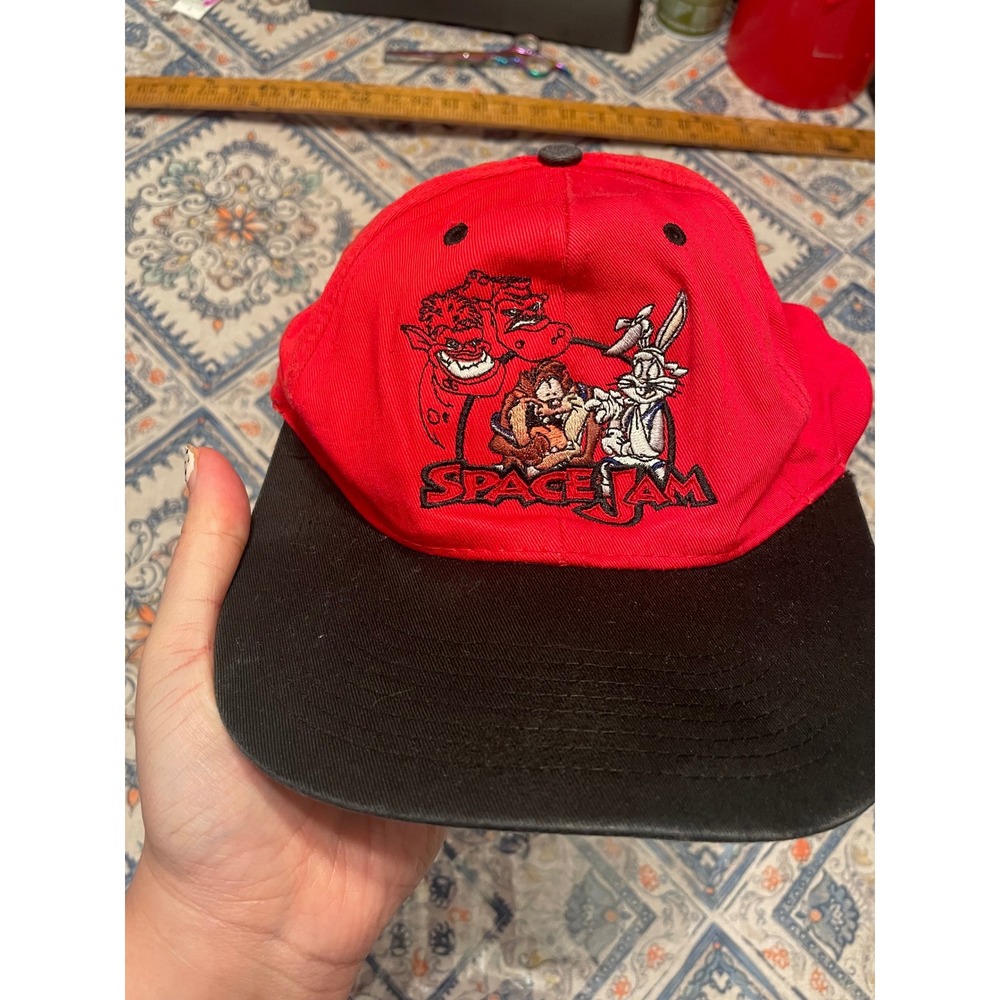 Vintage 1996 Space Jam Hat Bugs Bunny Taz Monstars Red Black Snapback Fresh Caps